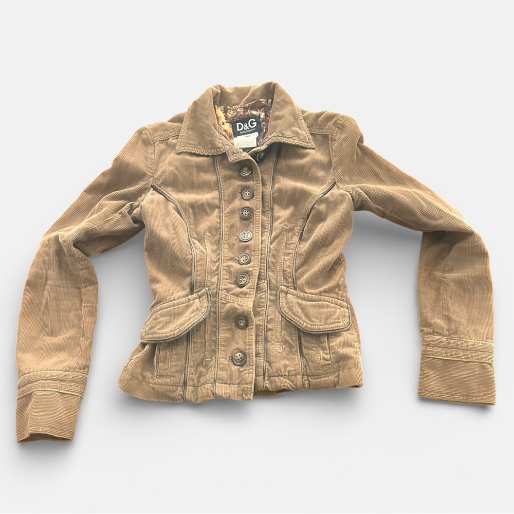 D&G Dolce & Gabbana Women's Brown Corduroy Button Jacket Extra Small Size 2 - Picture 3 of 8